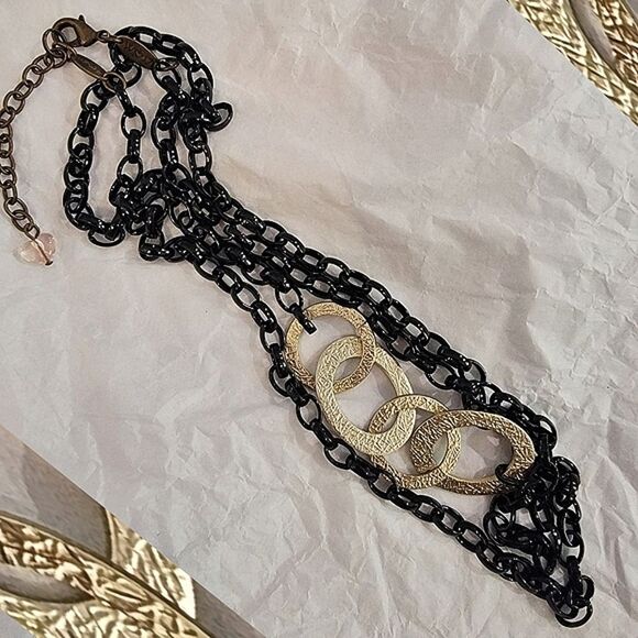 #Sabika Winter 2017 Long 40" Black Chain With Silver Ring Accents #NWOT - Picture 5 of 6